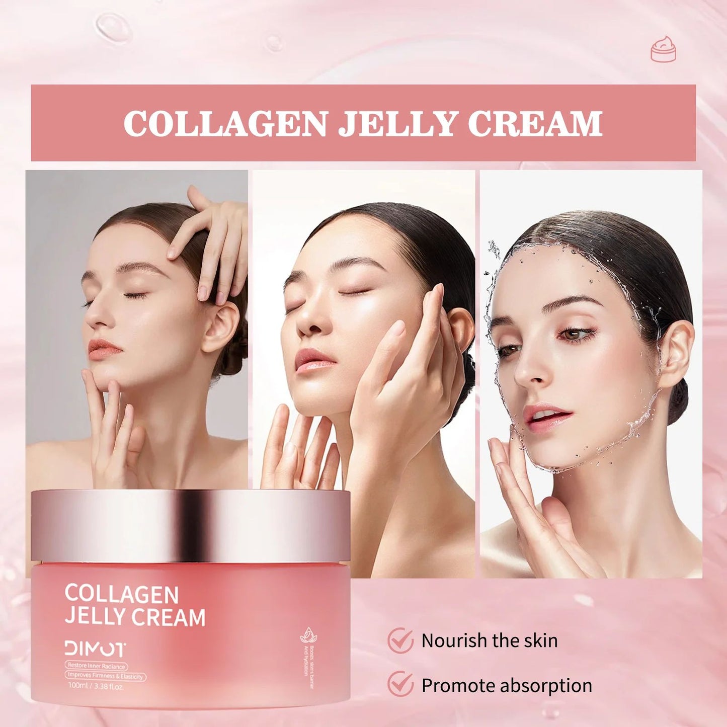 DIMOT Collagen Jelly Cream 100ml - Intense Hydration & Lifting Cream with Hydrolyzed Collagen & Niacinamide for Face & Neck Care