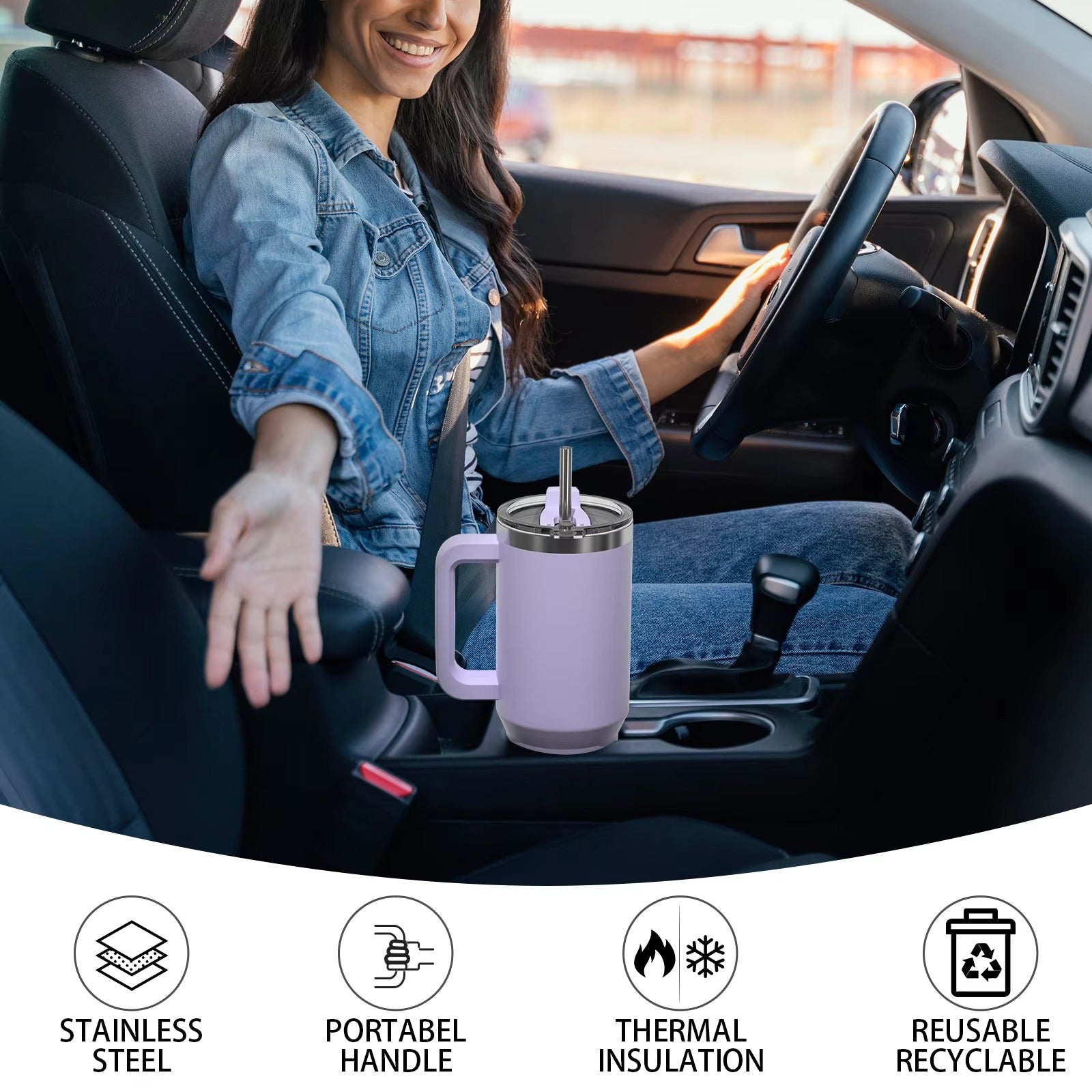 Insulated Mug With Handle And Straw Large Capacity