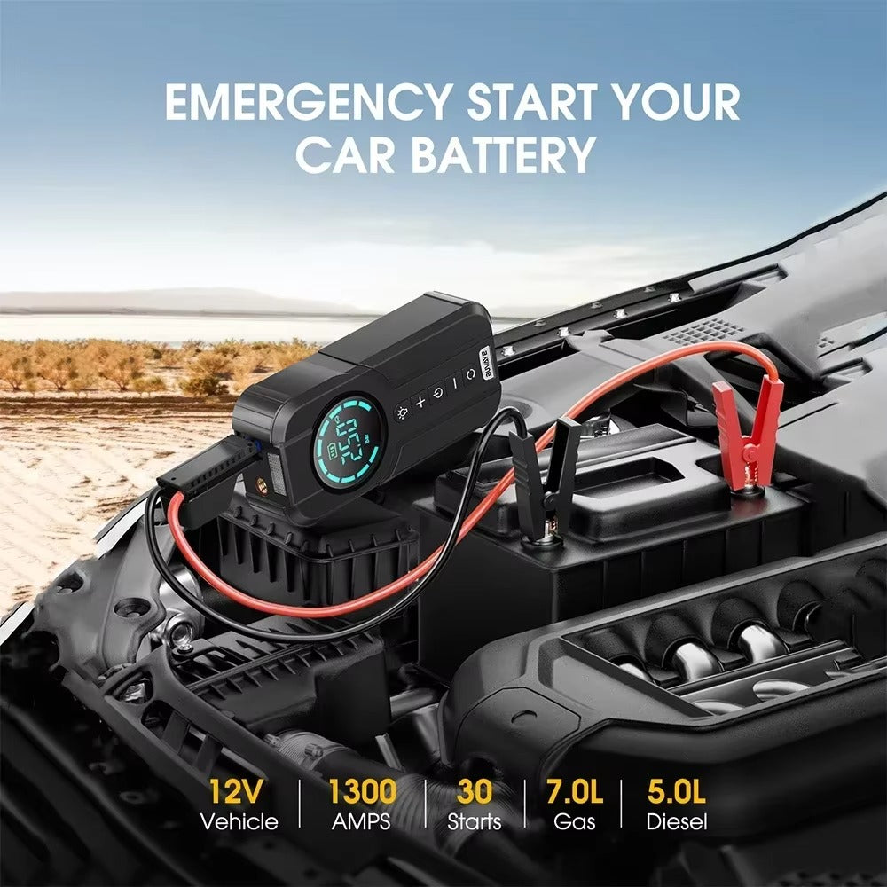 4-in-1 Car Jump Starter with Air Compressor, Power Bank & LED Flashlight