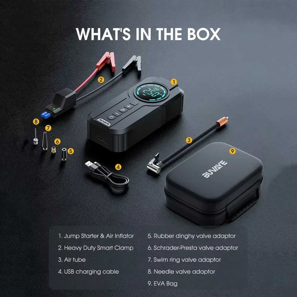 4-in-1 Car Jump Starter with Air Compressor, Power Bank & LED Flashlight